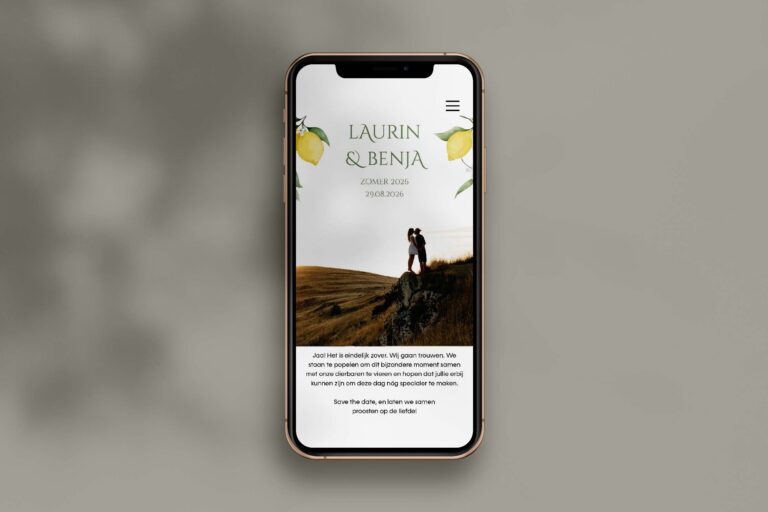 Wedding website met citroenen op telefoon Wedding website met citroenen op telefoon